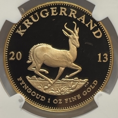 Золотая инвестиционная монета ЮАР "Крюгерранд" Krugerrand gold 31,1 грамм 1oz, в слабе NGC PROOF 70 ULTRA CAMEO